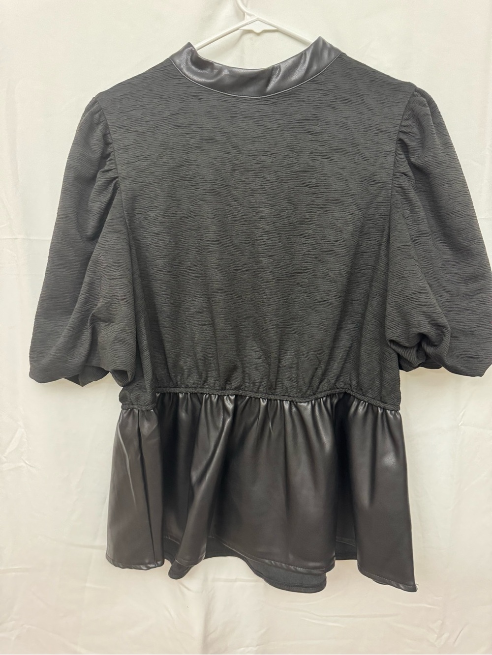 BOY Black Faux Leather Mixed Media Top